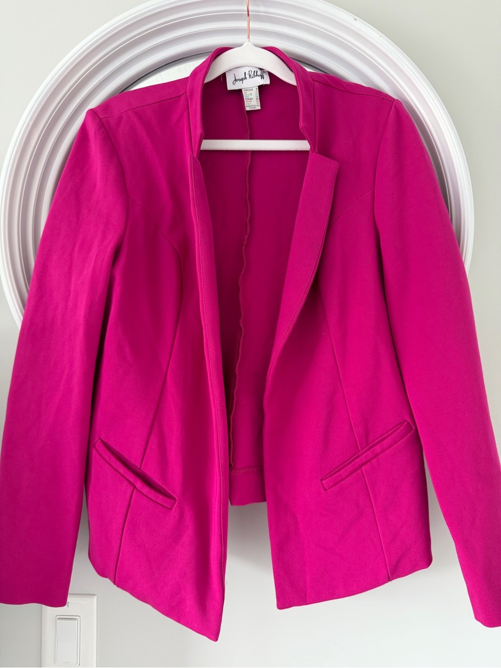 Joseph Ribkoff Vibrant Fuchsia Pink Open Front Blazer Jacket Barbiecore